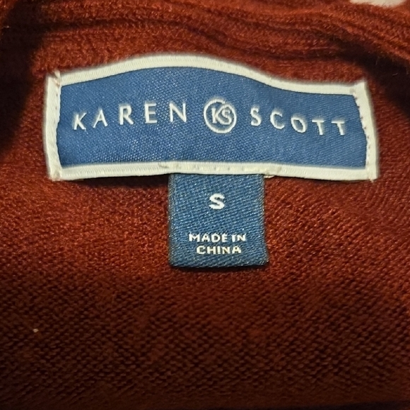 Karen Scott Deep Red Ruffle Cardigan - Picture 2 of 4